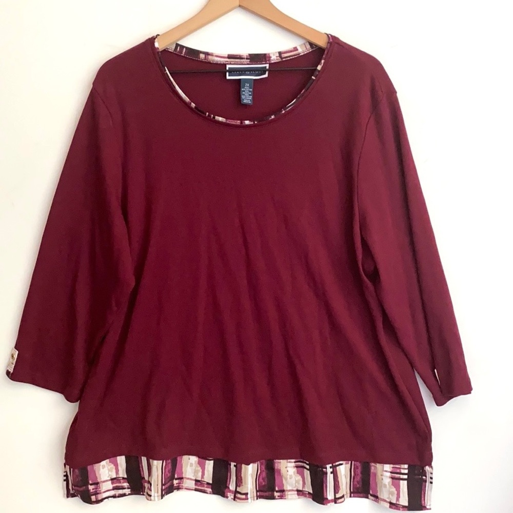Karen Scott Burgundy long sleeve‎ Top, Size 2X
